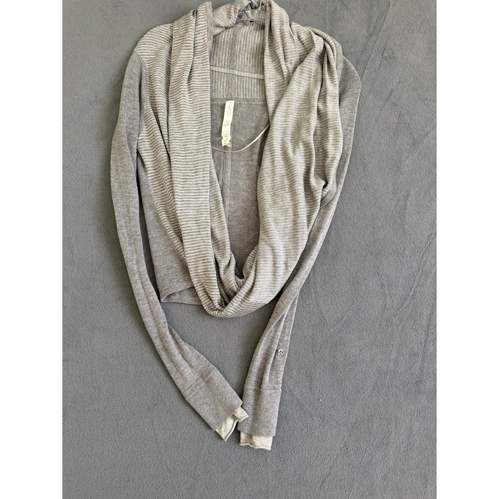 Lululemon Grey Knit Draped Wrap Cardigan Sweater Striped Lining Size 4